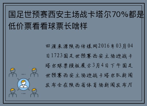 国足世预赛西安主场战卡塔尔70%都是低价票看看球票长啥样